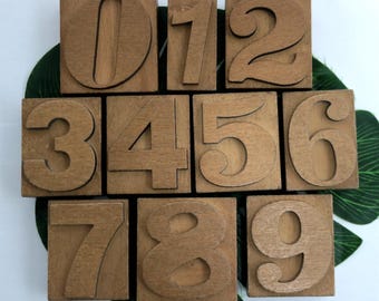 Juego de sellos de números vintage: sellos de goma de madera para diarios y tarjetas.