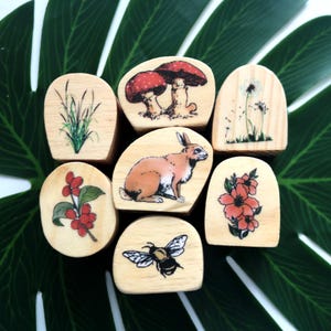 Carimbo de borracha de animal floral florestal coelho abelha cogumelos azevinho dente de leão grama flor carimbo para fazer cartão scrapbooking ferramenta de diário