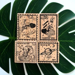 5 stili timbro postale vintage, coniglio, conigliette, stella, timbro in gomma di legno, creazione di biglietti, scrapbooking, journaling, decorazione