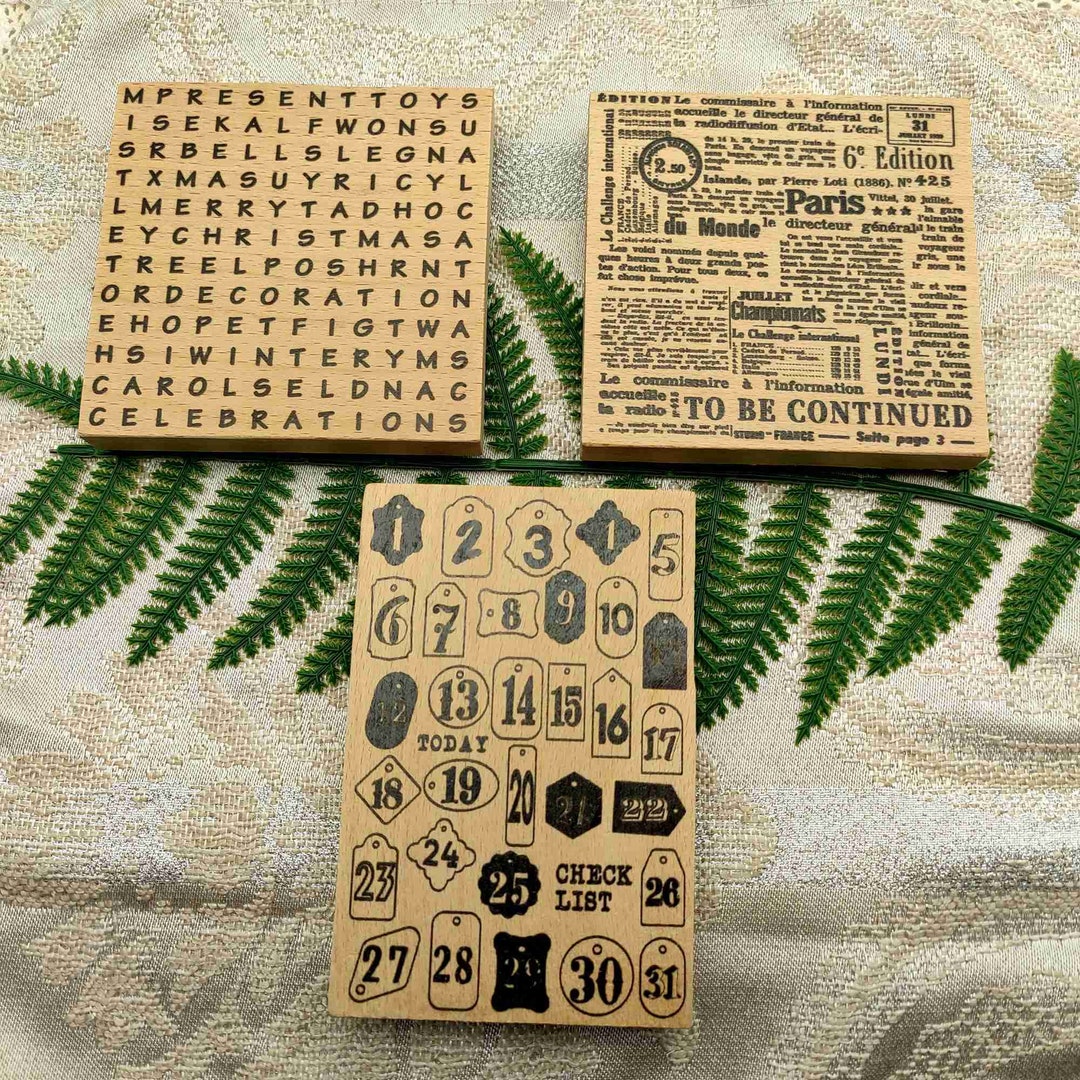 Vintage Stamp Set, Large Wooden Rubber Stamp, Paper Stamping, Journal Decorating, Floral, Leaves
