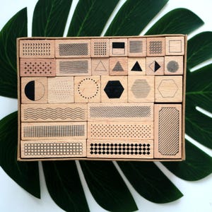 Kit de sellos geométricos, juego de sellos para diario, sellos de planificador, sellos de goma de madera para manualidades, 27 unidades