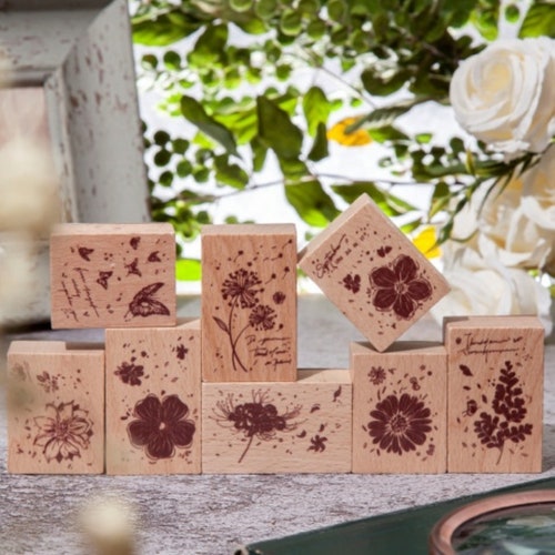 Pretty Floral Stamp Wood Rubber Stamps Bow for Card Making Etsy