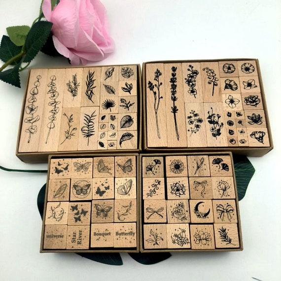 Card Making Stamps Set Wood Rubber Stamps for Journaling Diary Scrapbooking  Decoration DIY Tool 3 Styles Floral Animals Coffee 