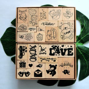 Ensemble de tampons en caoutchouc sur le thème de la saint-valentin, tampons amour XOXO ours pour la fabrication de cartes, scrapbooking, journalisation, outil d'emballage cadeau, style 2