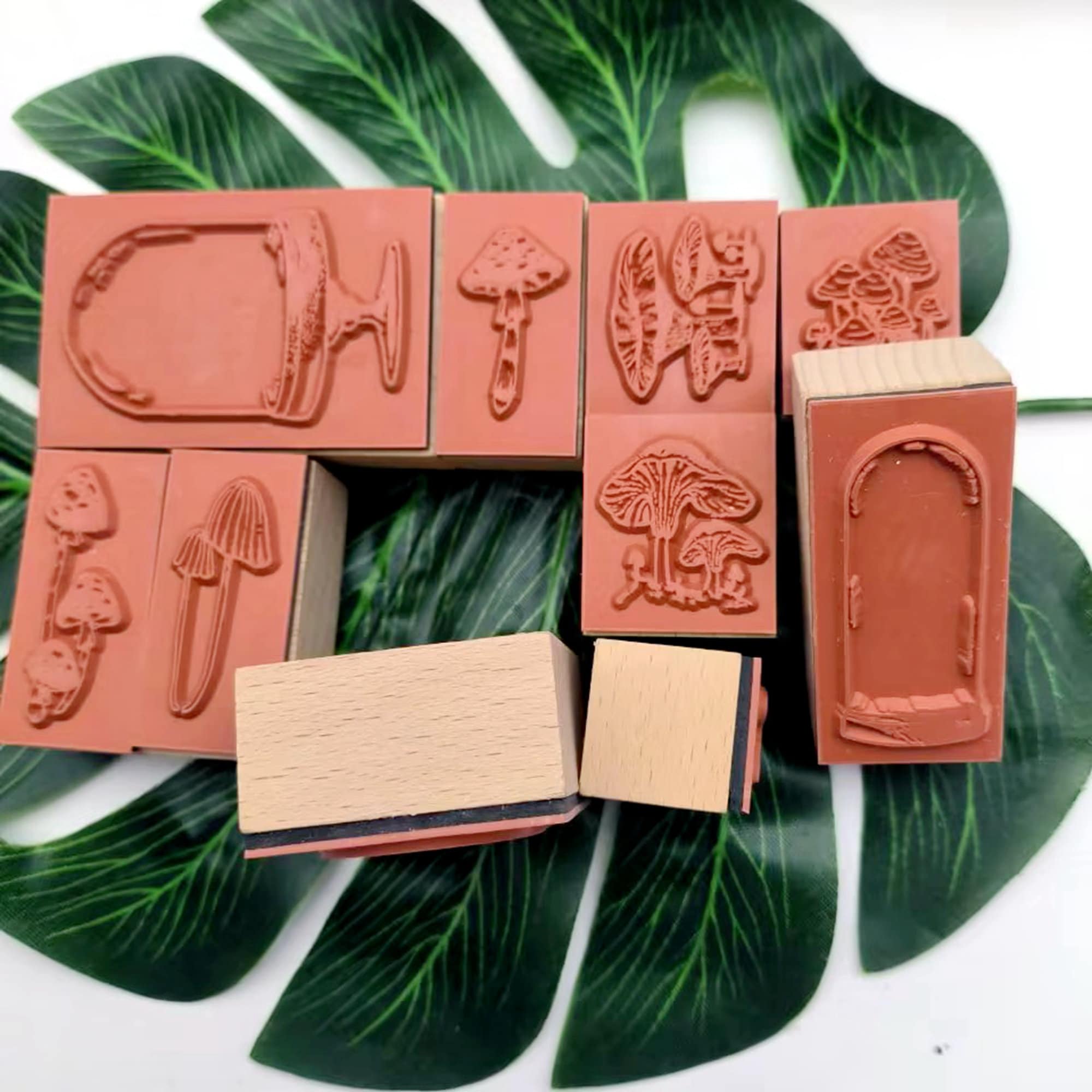 Mushroom Rubber Stamp Set: Wooden Stamps for Journaling, Scrapbooking ...