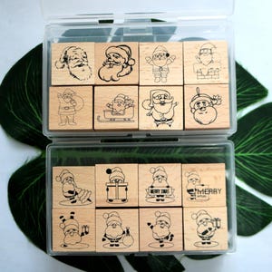 Christmas Wooden Rubber Stamp Set Santa Deer Bells Xmas Tree For Crafting Card Making Scrapbook Journal Diary Decoration Tool 4 Styles