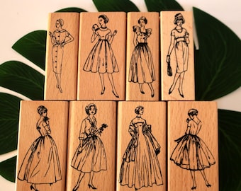 Sellos de goma con figuras de niñas vintage: herramienta decorativa para hacer tarjetas, diarios y álbumes de recortes.