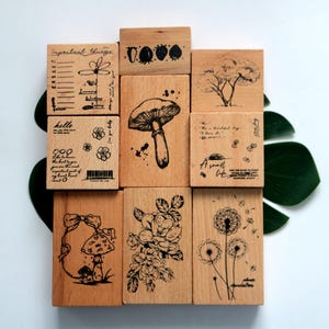 Lindo carimbo de madeira dente de leão camélia cogumelo morango flores carimbo para fazer cartão scrapbooking diário decoração 9 estilos