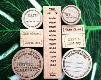 Wood Rubber Planner Stamps: Calendar, Date, Week, Month - 9 Style