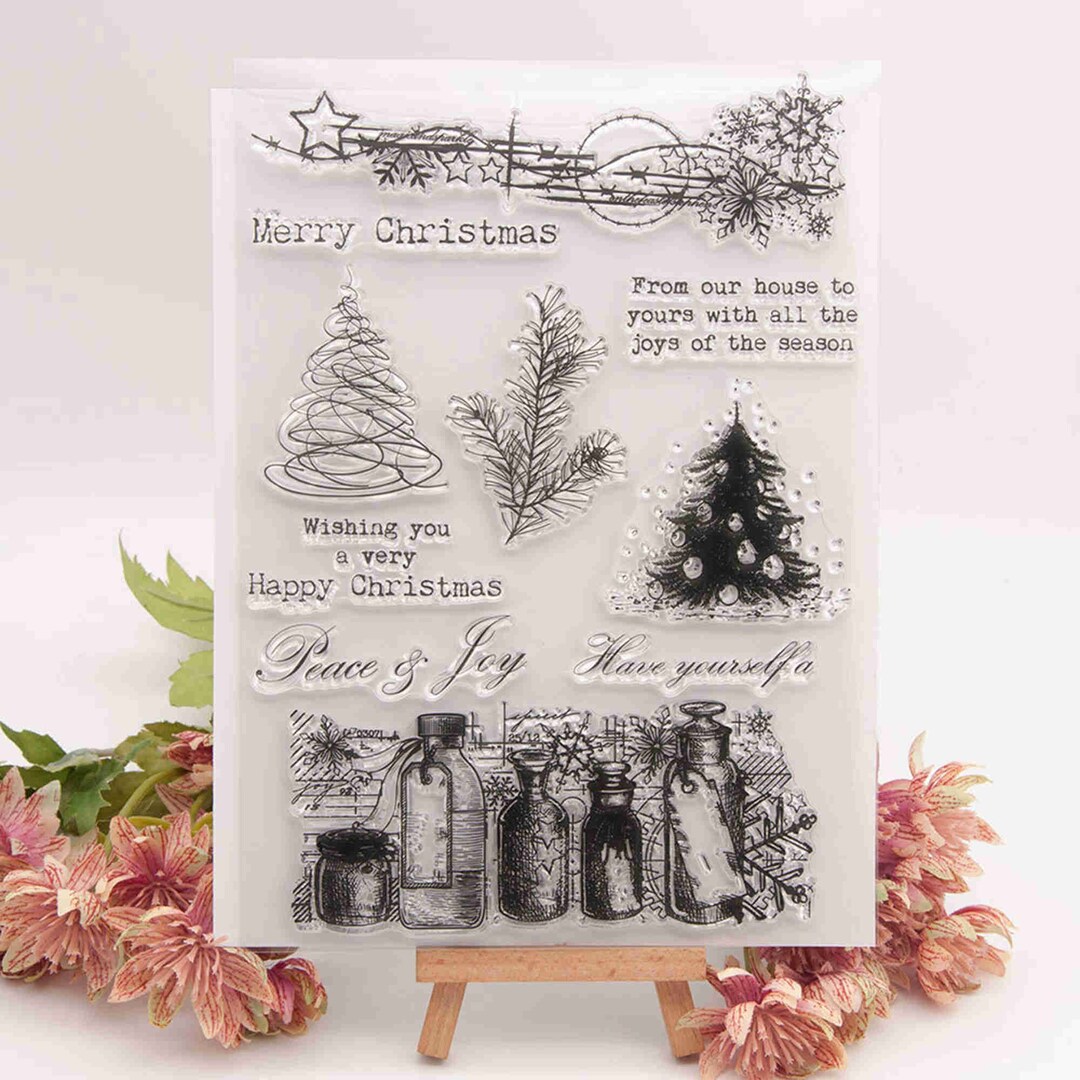 Christmas Tree Stamps Set for Xmas Card Making Scrapbooking Album
