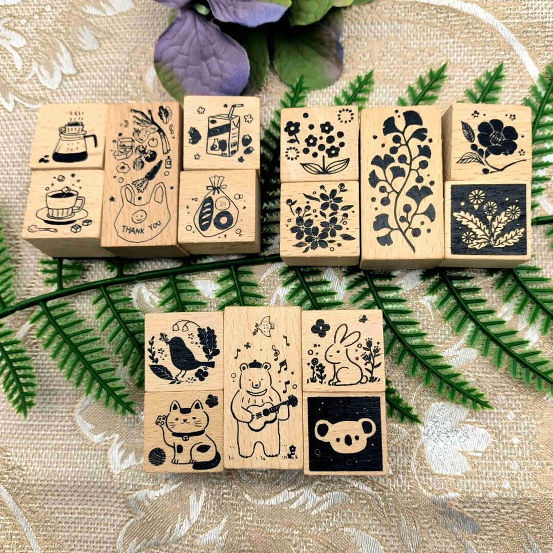 Card Making Stamps Set Wood Rubber Stamps for Journaling Diary Scrapbooking Decoration DIY Tool