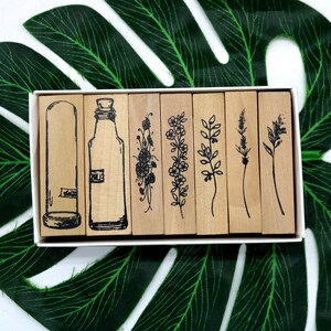 7pcs Pratty Floral Stamp Set Flower Leaf Bottle For Journal Filofax Scrapbook DIY