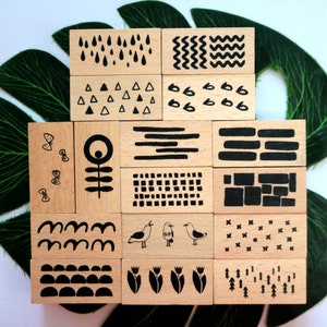 Diary, Journal, Planner Decorating Geometric figure Stamp Set of 2pcs Wooden Rubbe Stamps 7 Styles