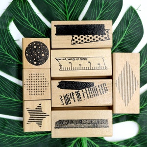 Timbro in gomma vintage con righello geometrico e sfondo con cielo stellato, per la creazione di biglietti, scrapbooking, diario, strumento di decorazione, 8 stili