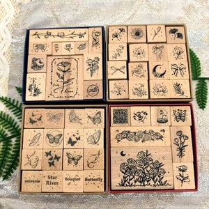Cardmaking Scrapbooking Flowers Retro Wooden Rubber Stamp Set For Kids Girls Gifts Floral Rose Butterflies 4 Style