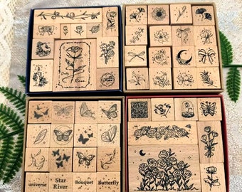 Cardmaking Scrapbooking Flowers Retro Wooden Rubber Stamp Set For Kids Girls Gifts Floral Rose Butterflies 4 Style