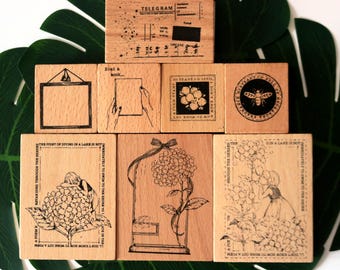 Large Hydrangea Rubber Stamp: Wood Mounted Floral Cardmaking
