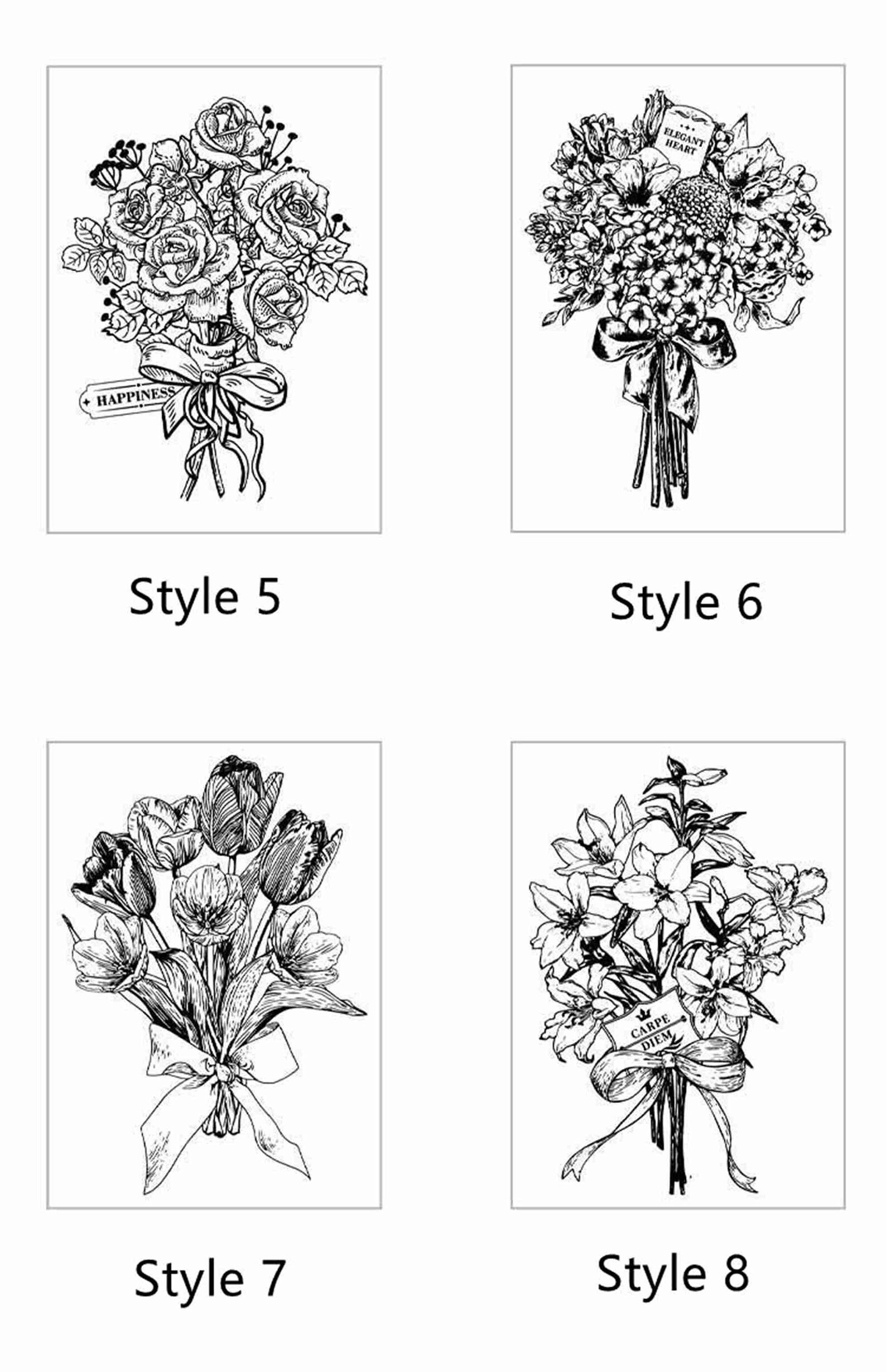 Bouquet Wood Rubber Stamp Flowers Stamps for Card Making Etsy