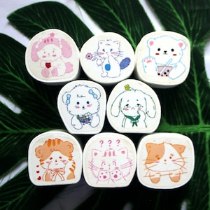 8 Styles Cute Rubber Stamp, Cat Stamp, Bear Stamp, Dog Stamp, Kitten, Bunny Card Making, Diary, Journal Decoration