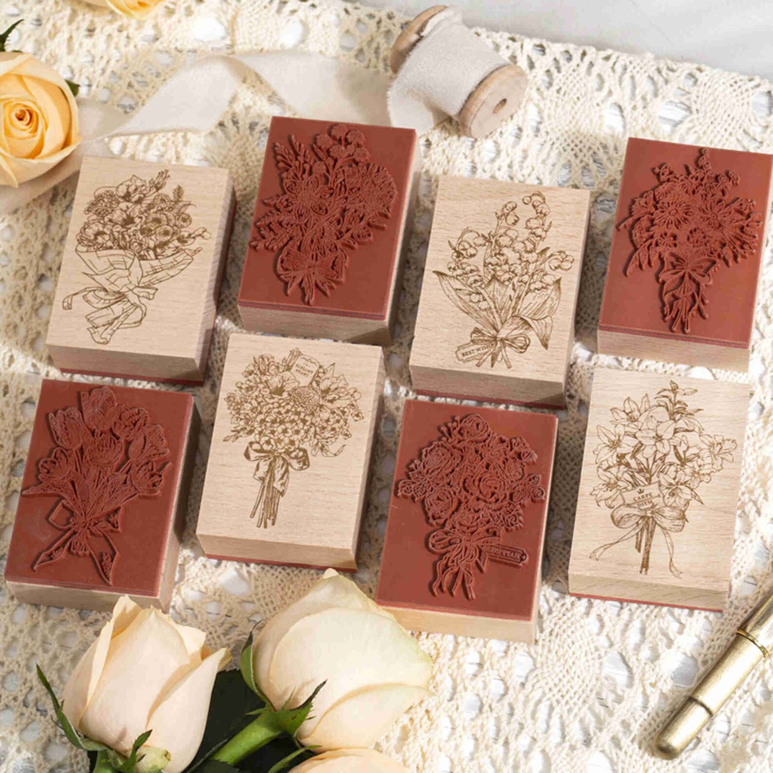 Bouquet Wood Rubber Stamp Flowers Stamps for Card Making Etsy