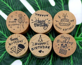 Happy Birthday Stamps Round Wood Rubber Stamp Card Making Gift Wrapping Envelope Scrapbook Decoration 6 Style