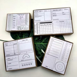 Set di timbri in gomma per planner, data, monitoraggio settimanale e mensile, orologio, kit di timbri per il monitoraggio delle abitudini.