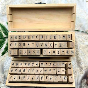 42 pezzi di timbri in gomma con lettere con scatola di legno, alfabeti e numeri, per realizzare cartoline, strumento di pianificazione del diario di scrapbooking