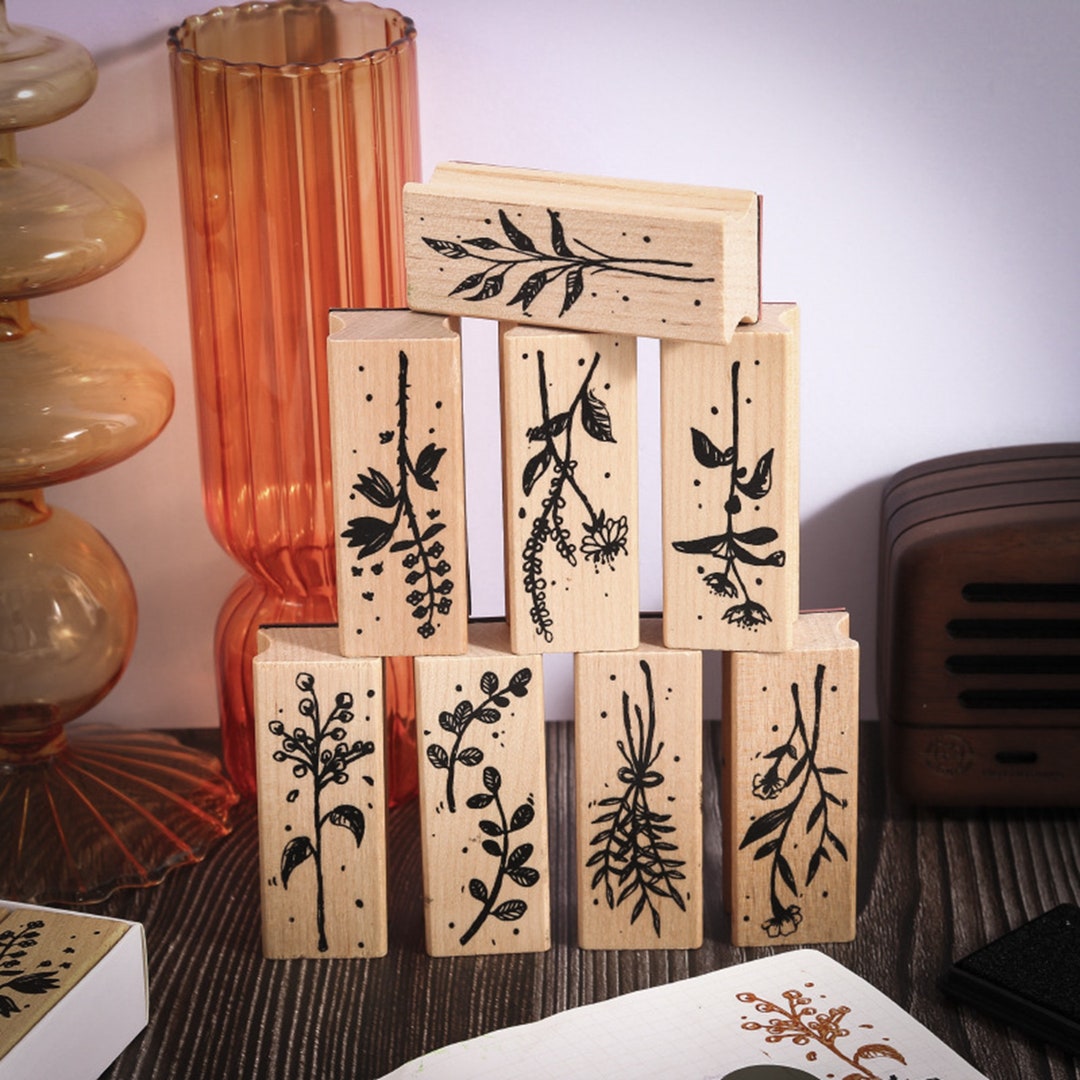 Floral Wood Rubber Stamps Set of 8pcs for Card Making Scrapbooking ...