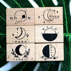 Zestaw 6 stempli Moon Phase, drewniane stemple gumowe do tworzenia kartek, scrapbookingu, dziennika, planera, narzędzia dekoracyjnego