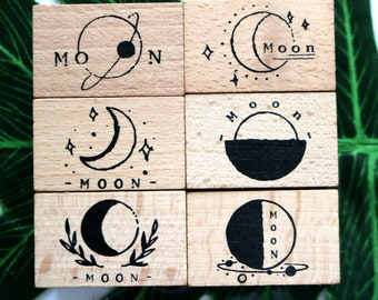 Moon Phase Rubber Stamp Set: Wooden Stamps for Journaling, Scrapbooking Card Making