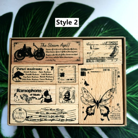 Tampon en caoutchouc contrecollé sur bois vintage - Scrapbooking, fabrication de cartes - France