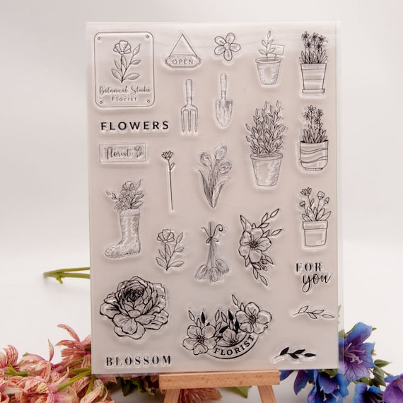 Pretty Flowers Stamps Set Floral Stamps Card Making Journal Diary Filofax  Scrapbook Decoration Blossom Garden Pot Plants 