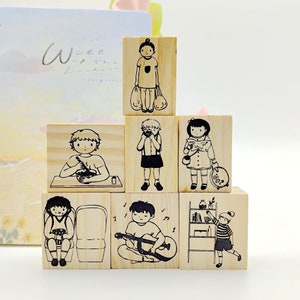 Schöne Junge Mädchen Tagesplan Holz Stempel Für Planer Journal Tagebuch Scrapbook Notebook Dekoration DIY 7 Styles
