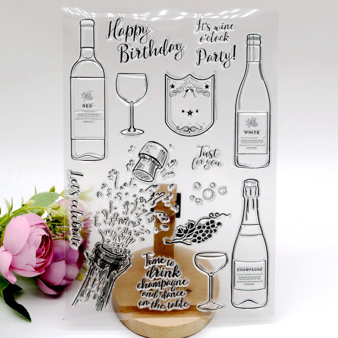 Arriettycraft Congratulations Wine Bottle Clear Stamps For Card Making Or Journaling, Happy Birthday Party Transparent Silicone Stamps For Album...