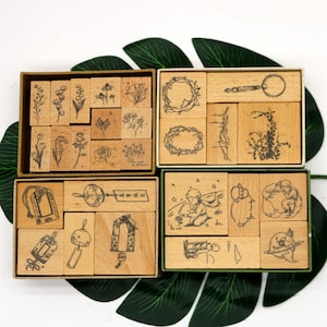 Bonito kit de sellos de goma y madera vintage para niños y niñas, regalos DIY para hacer tarjetas, álbum de recortes, diario, decoración, 4 estilos de príncipe floral
