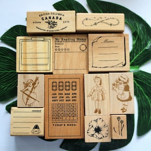 Conjunto de sellos de borde de marco Vintage, sellos de goma y madera femeninos para etiquetas, fabricación de tarjetas, herramienta decorativa para diario de álbum de recortes, 7 estilos