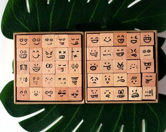 Cute Cartoon Emoticon Wood Rubber Stamp Set For Journaling Diary Scrapbooking Card Making 2 Style