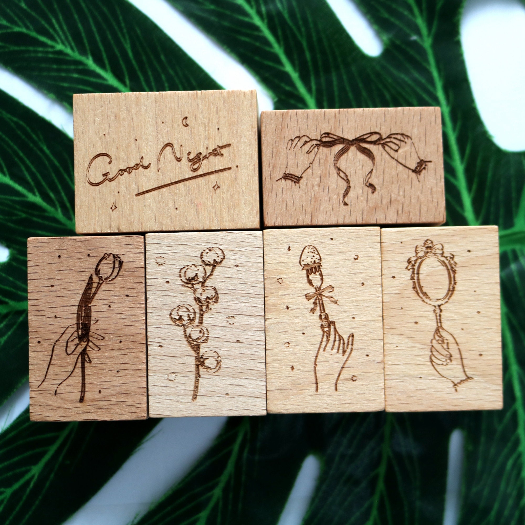 Cute Flower Wooden Rubber Stamp For Card Making Scrapbooking Jouranl Album Filofax Diary Decoration DIY 6 Style Tulips,  Bows, Cotton
