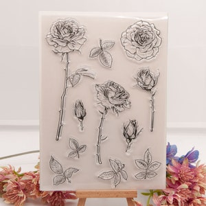 Large Rose Stamps Set Clear Flowers Leaves Stamps For Card Making Scrapbooking Journal Notebook Decoration Valentine'Day Gifts