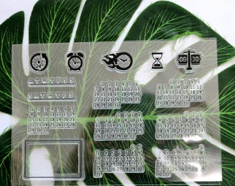 Calendar Planner Clear Stamp Set: DIY Schedule, Date, Week, Month, Watch, Clock 16 Style