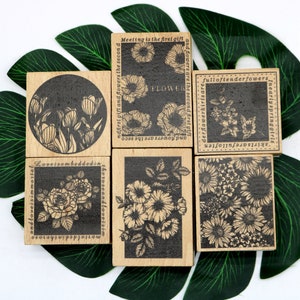 Carimbos de borracha de madeira com flores bonitas para fazer cartões de diário, scrapbooking DIY 6 estilos