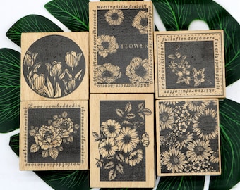Pretty Flowers Wood Rubber Stamps For Journaling Card Making Scrapbooking DIY 6 Styles