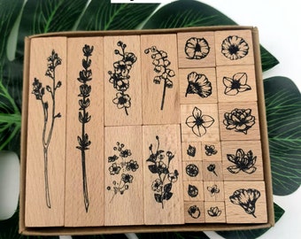 Rancco Rubber Stamps for Crafting, 8 Pcs Mounted Wood Stamps Vintage Plant  Flower Decorative Ink Stamp Set for Art DIY Craft, Journal, Letters