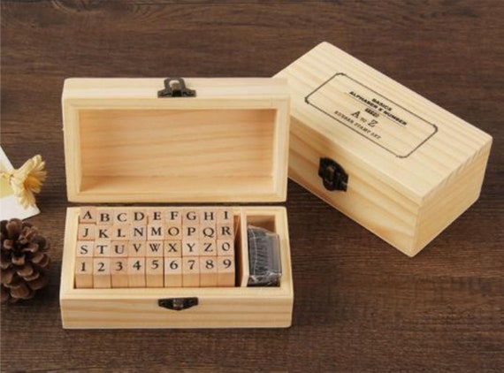 Toptime Letter Stamps, 56pcs Alphabet Stamps with Weeks and Weather, Number  Stamps with Wooden Case, Vintage Symbol Wood Stamps with Ink Pads Rubber