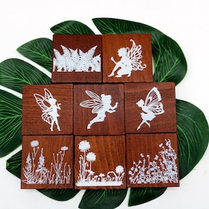 Timbri in legno con fata dei fiori, sigillo in gomma, per biglietti, diario, quaderno Filofax, album di ritagli, decorazioni fai da te, 8 stili, margherite, tarassaco, felce