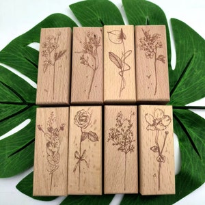 Sello de goma de madera con diseño floral vintage para manualidades, tarjetas, diarios, álbumes de recortes, herramienta de bricolaje, sello de flores de primavera y otoño, 8 estilos