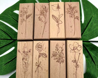 Vintage Floral Wooden Rubber Stamp: Journaling Scrapbooking Card Making Tool