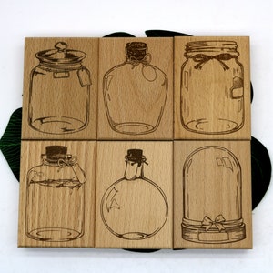 Fles Pot Glazen Deksel Stempel Grote Achtergrond Houten Stempel Voor Kaarten Maken Scrapbooking Journaling Decoratief Dagboek DIY Tool 6 stijlen