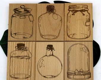 Bottle Jar Glass Cover Stamp Large Background Wood Rubber Stamp For Card Making Scrapbooking Journaling Decorative Diary DIY Tool 6 Styles