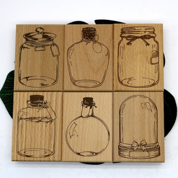Bottle Jar Glass Cover Stamp Large Background Wood Rubber Stamp For Card Making Scrapbooking Journaling Decorative Diary DIY Tool 6 Styles